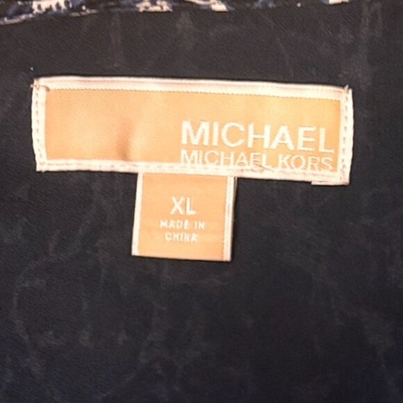 Michael Kors MSRP $168 White Blue Shift Dress Open Shoulder Ruched Sleeves XL - Picture 4 of 9